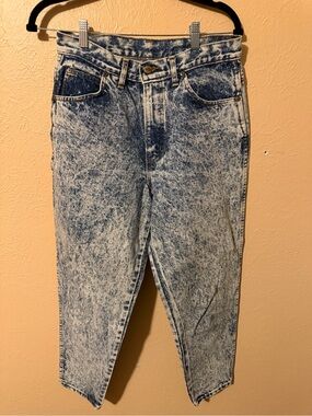 VTG Chic Acid Wash High-Waisted Denim Jeans - Blue/White